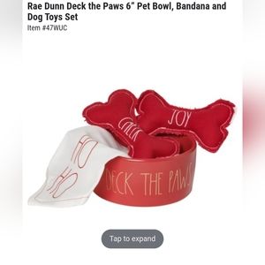 NWT Rae Dunn "Deck the paws" pet bowl, bandana & toys set